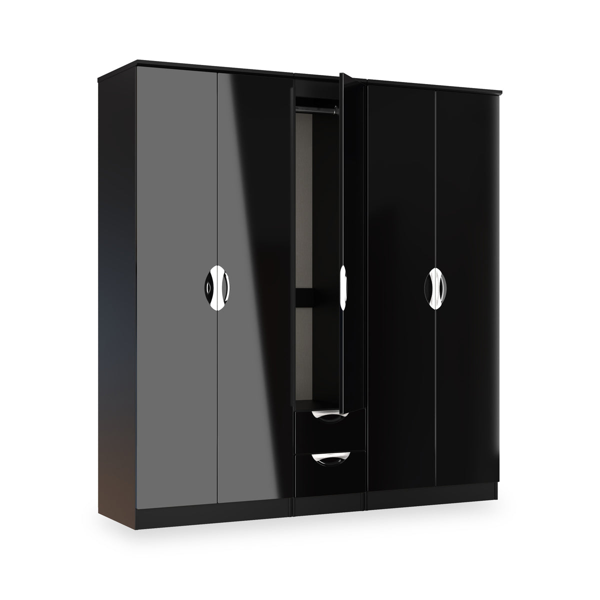 Beckett 5 Door 2 Drawer Wardrobe Black Gloss from Roseland Furniture