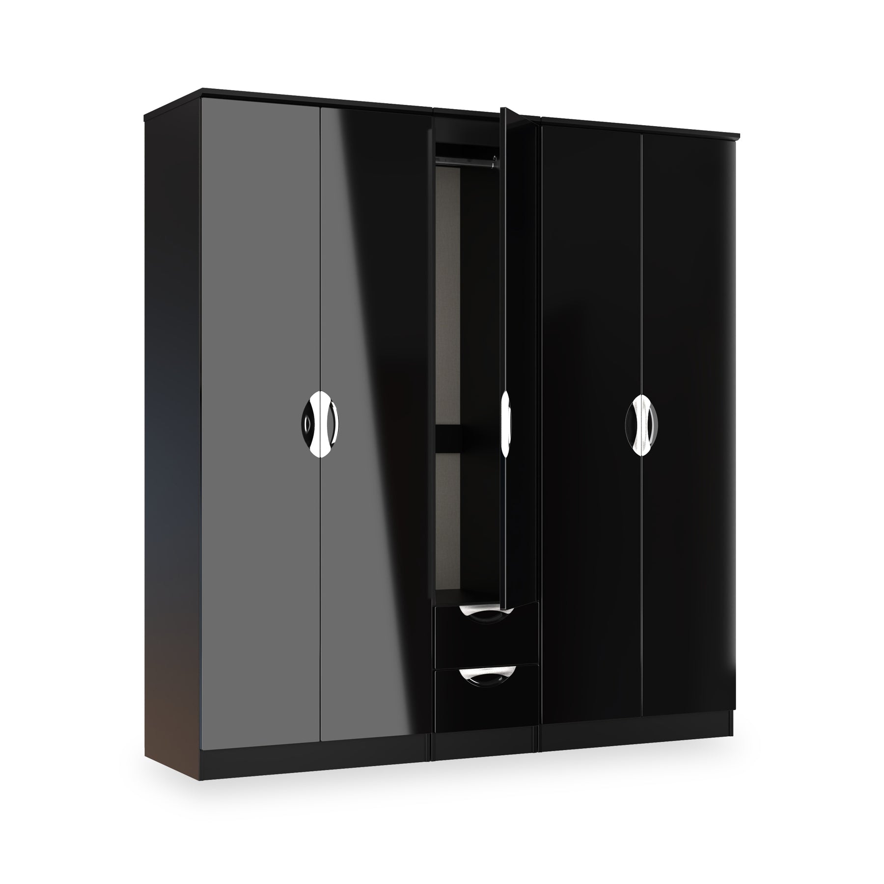 Beckett 5 Door 2 Drawer Wardrobe Black Gloss from Roseland Furniture
