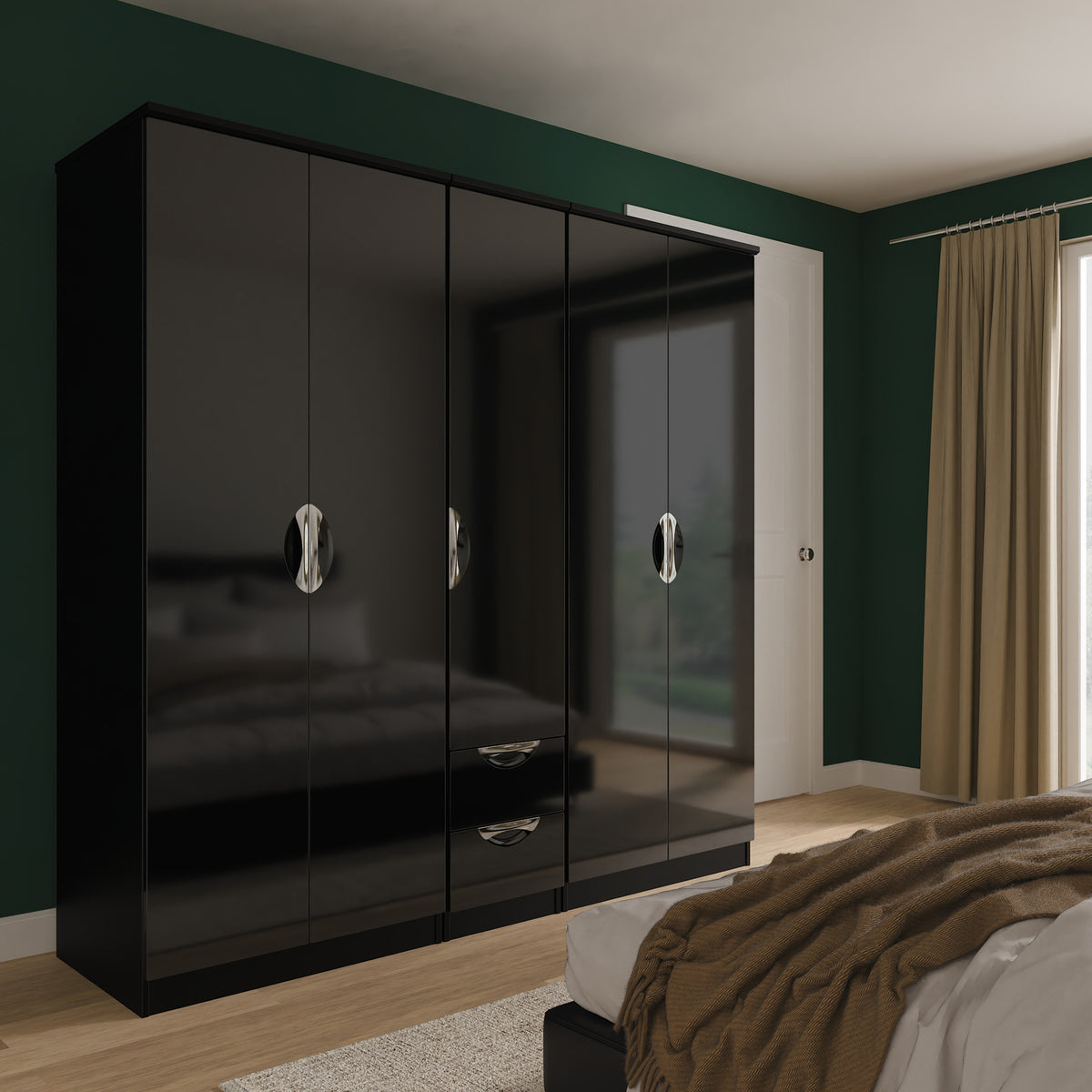 Beckett 5 Door 2 Drawer Wardrobe Black Gloss from Roseland Furniture