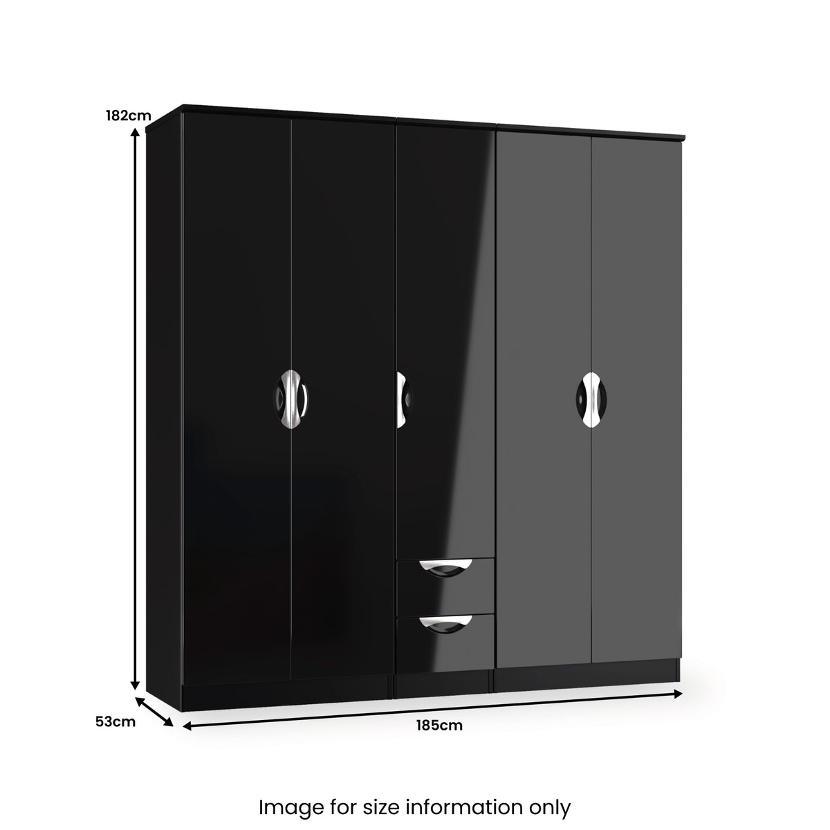 Beckett 5 Door 2 Drawer Wardrobe Black Gloss from Roseland Furniture