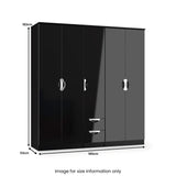 Beckett 5 Door 2 Drawer Wardrobe Black Gloss from Roseland Furniture