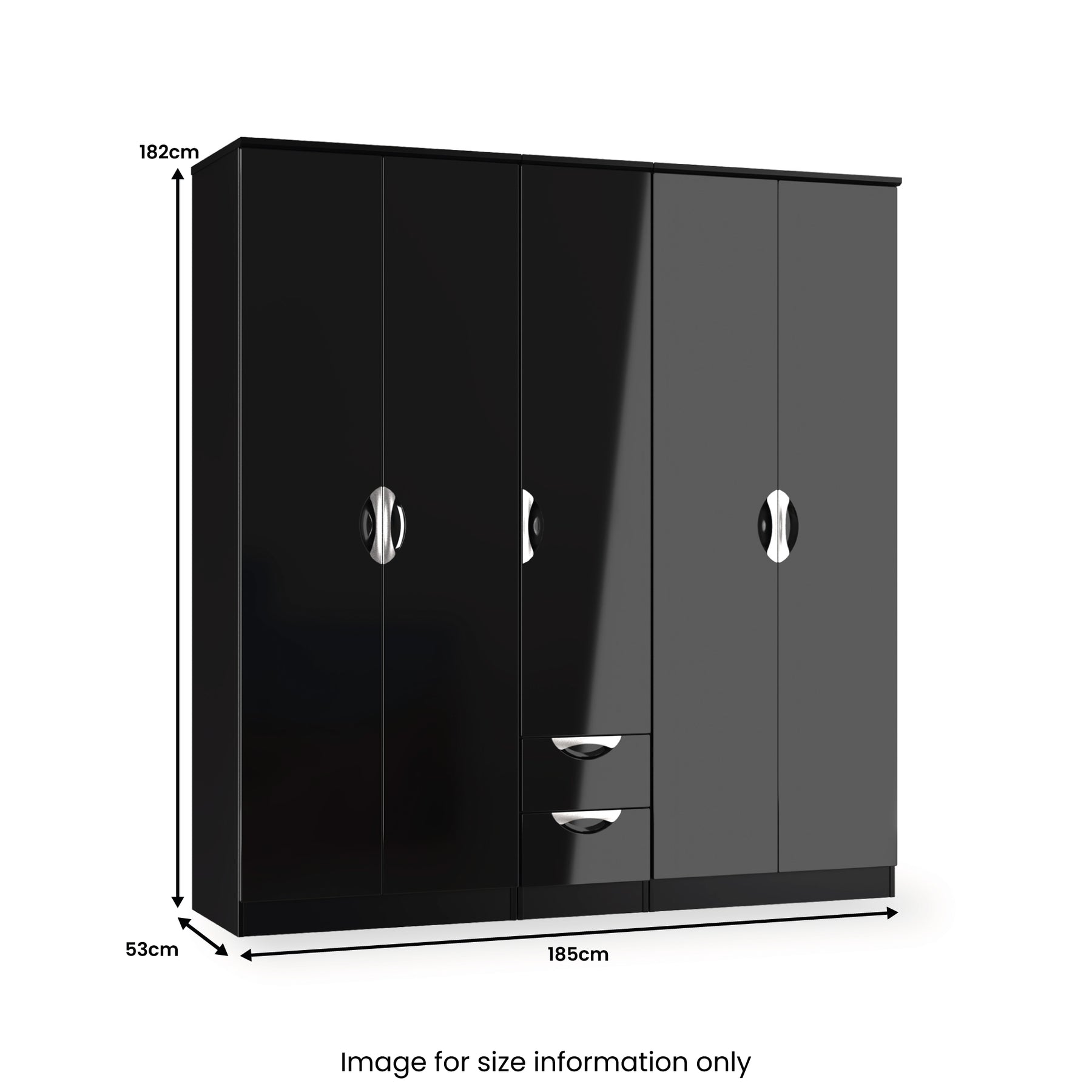 Beckett 5 Door 2 Drawer Wardrobe Black Gloss from Roseland Furniture