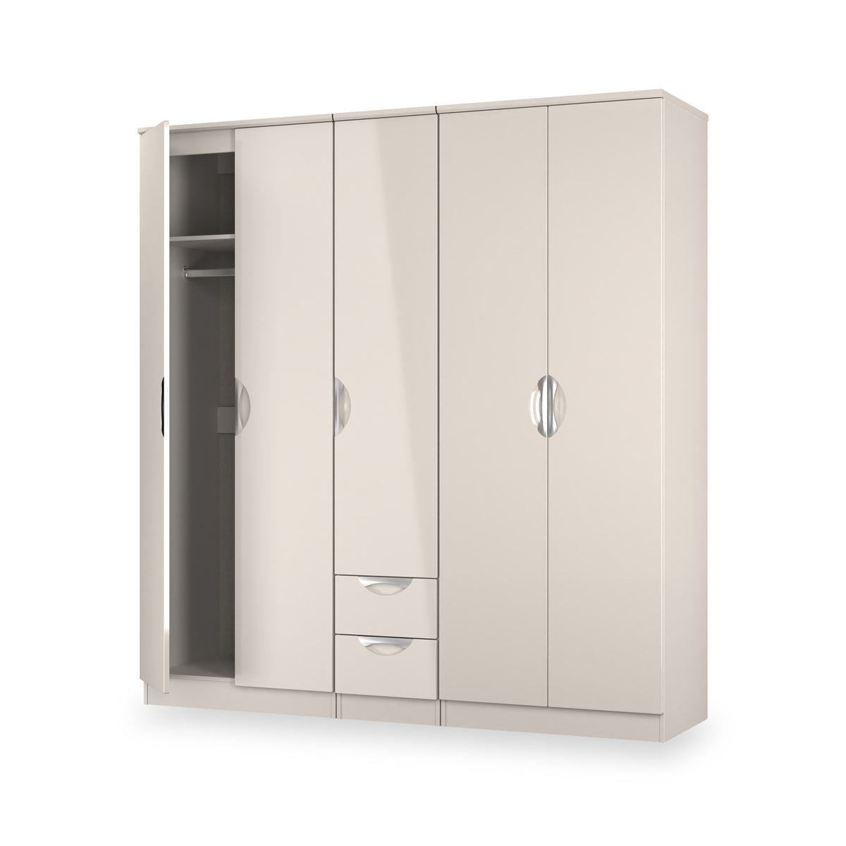 Beckett 5 Door 2 Drawer Wardrobe Cream Gloss from Roseland Furniture