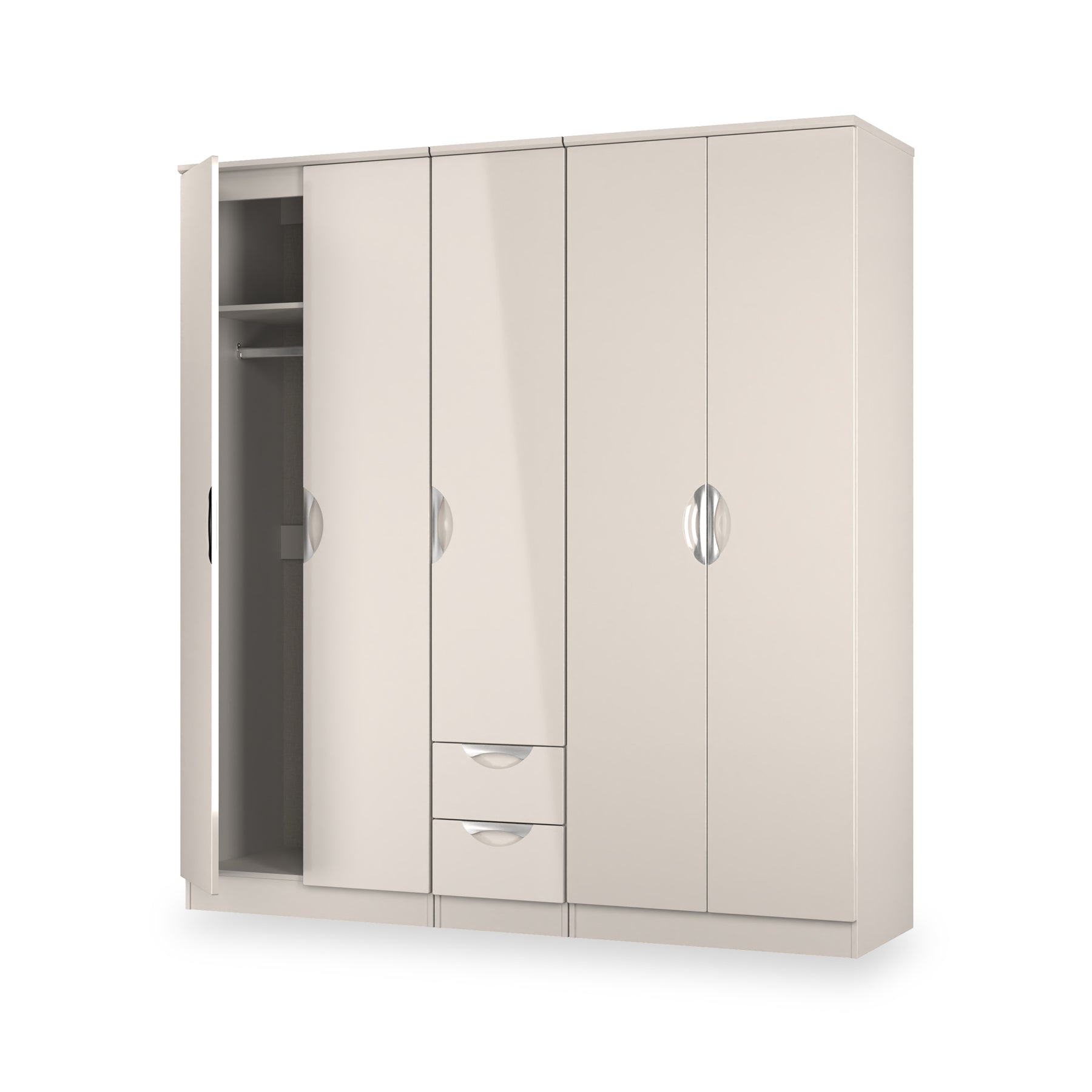 Beckett 5 Door 2 Drawer Wardrobe Cream Gloss from Roseland Furniture