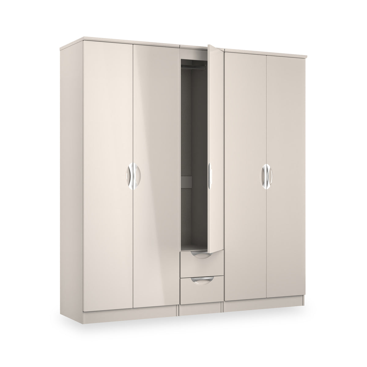 Beckett 5 Door 2 Drawer Wardrobe Cream Gloss from Roseland Furniture