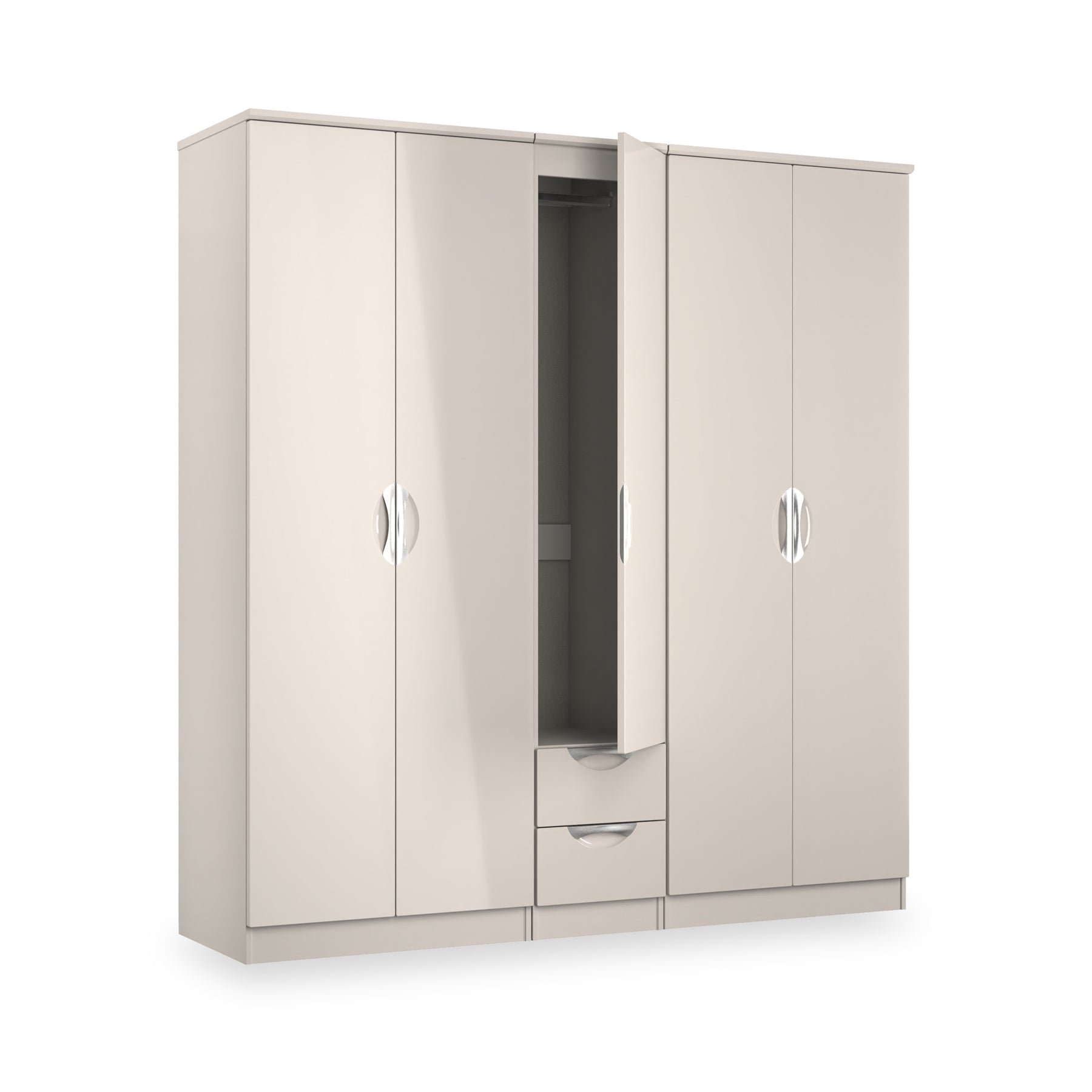 Beckett 5 Door 2 Drawer Wardrobe Cream Gloss from Roseland Furniture
