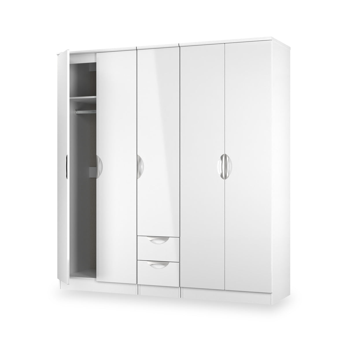 Beckett 5 Door 2 Drawer Wardrobe White Gloss from Roseland Furniture