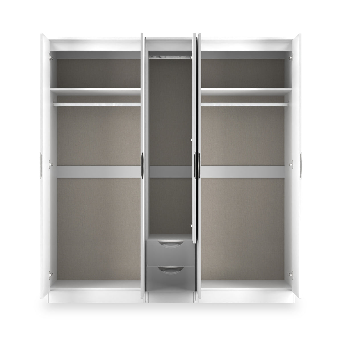 Beckett 5 Door 2 Drawer Wardrobe White Gloss from Roseland Furniture