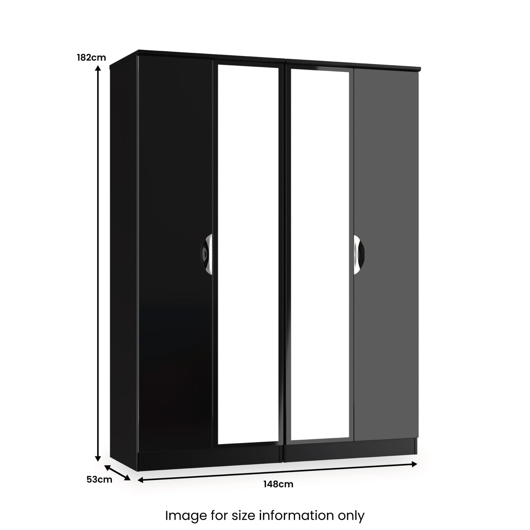 Beckett 4 Door Mirrored Wardrobe Black from Roseland Furniture