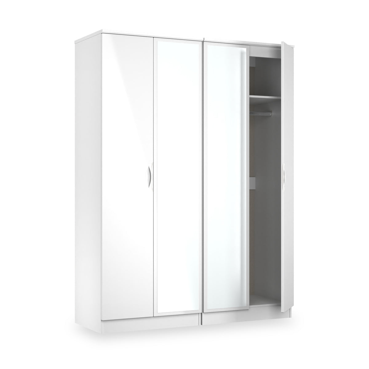 Beckett 4 Door Mirrored Wardrobe White from Roseland Furniture