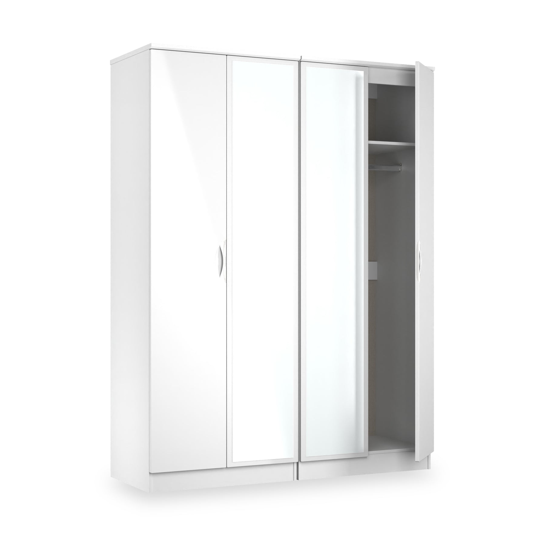 Beckett 4 Door Mirrored Wardrobe White from Roseland Furniture