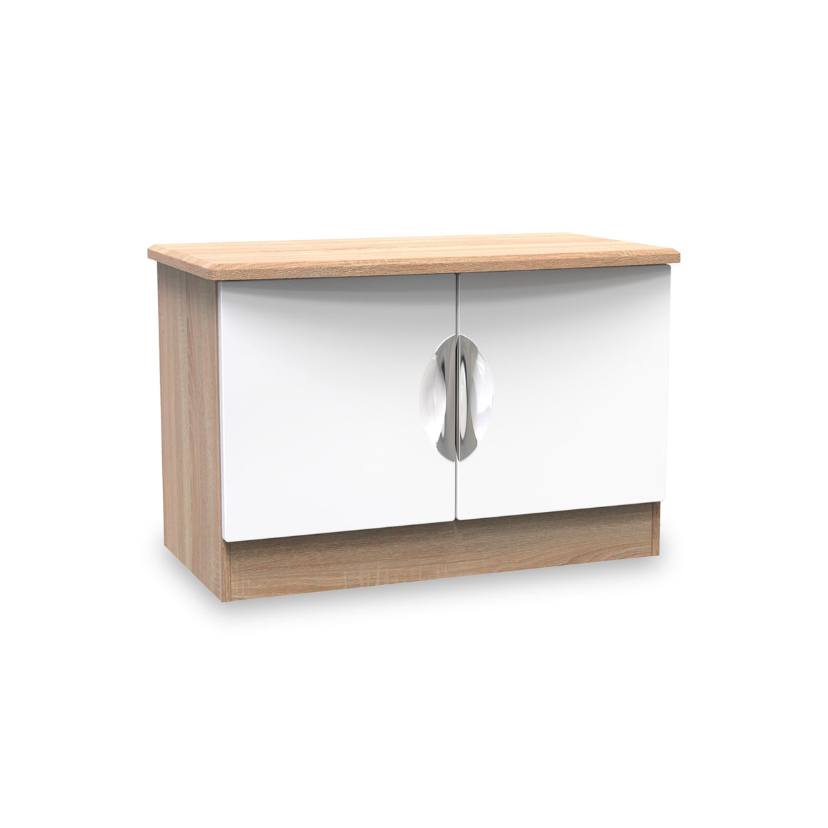 Beckett White Gloss and Light Wood 2 Door Compact TV Unit from Roseland