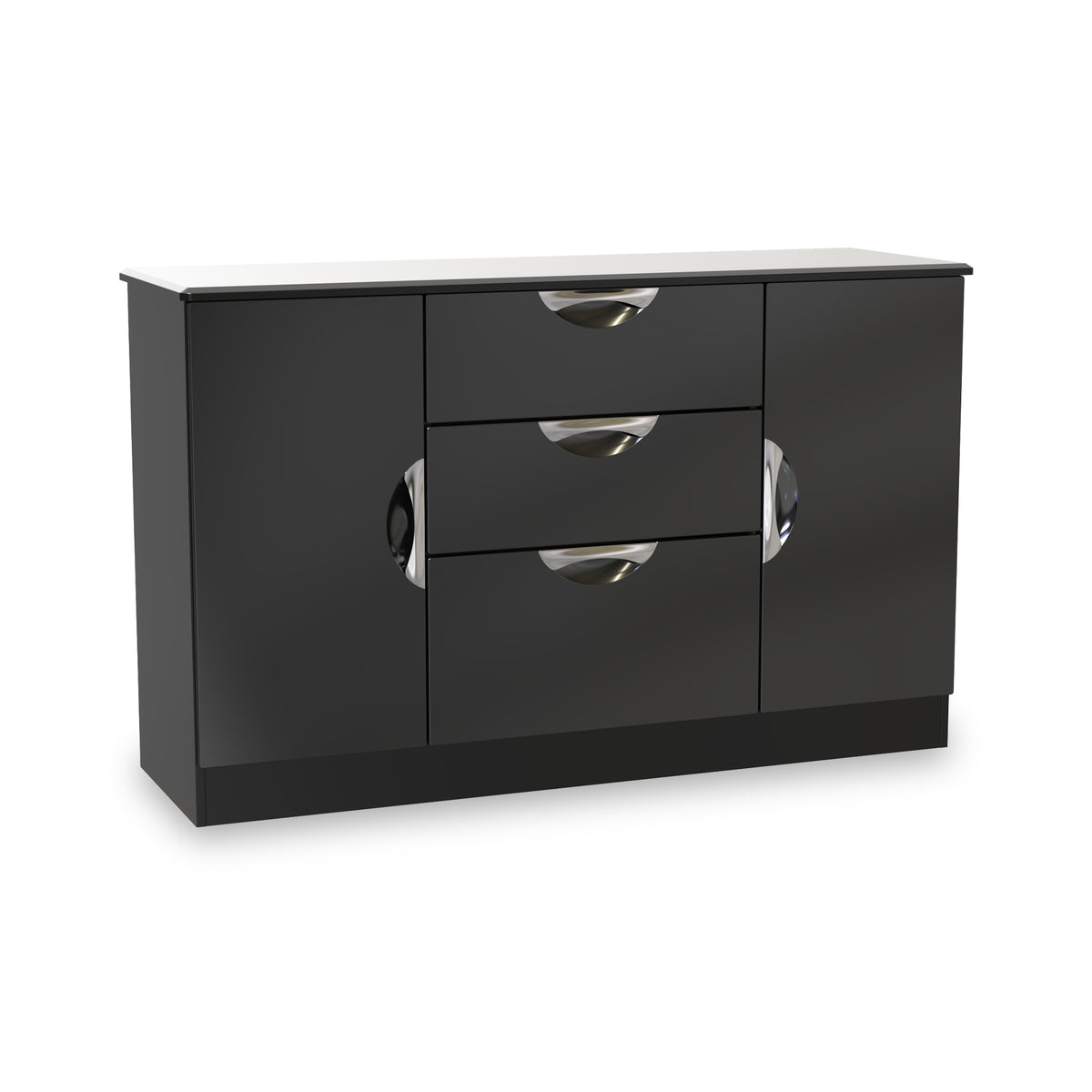 Beckett Black Gloss 2 Door 3 Drawer Sideboard Cabinet by Roseland Furniture