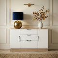 Beckett White Gloss & Light Wood 2 Door 3 Drawer Sideboard by Roseland Furniture