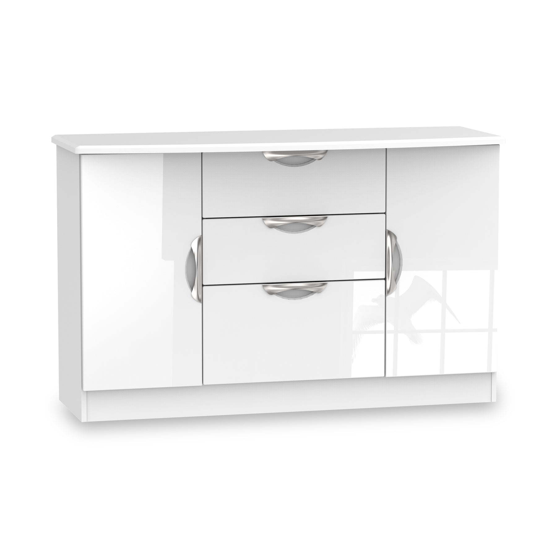 Beckett White Gloss 2 Door 3 Drawer Sideboard by Roseland Furniture