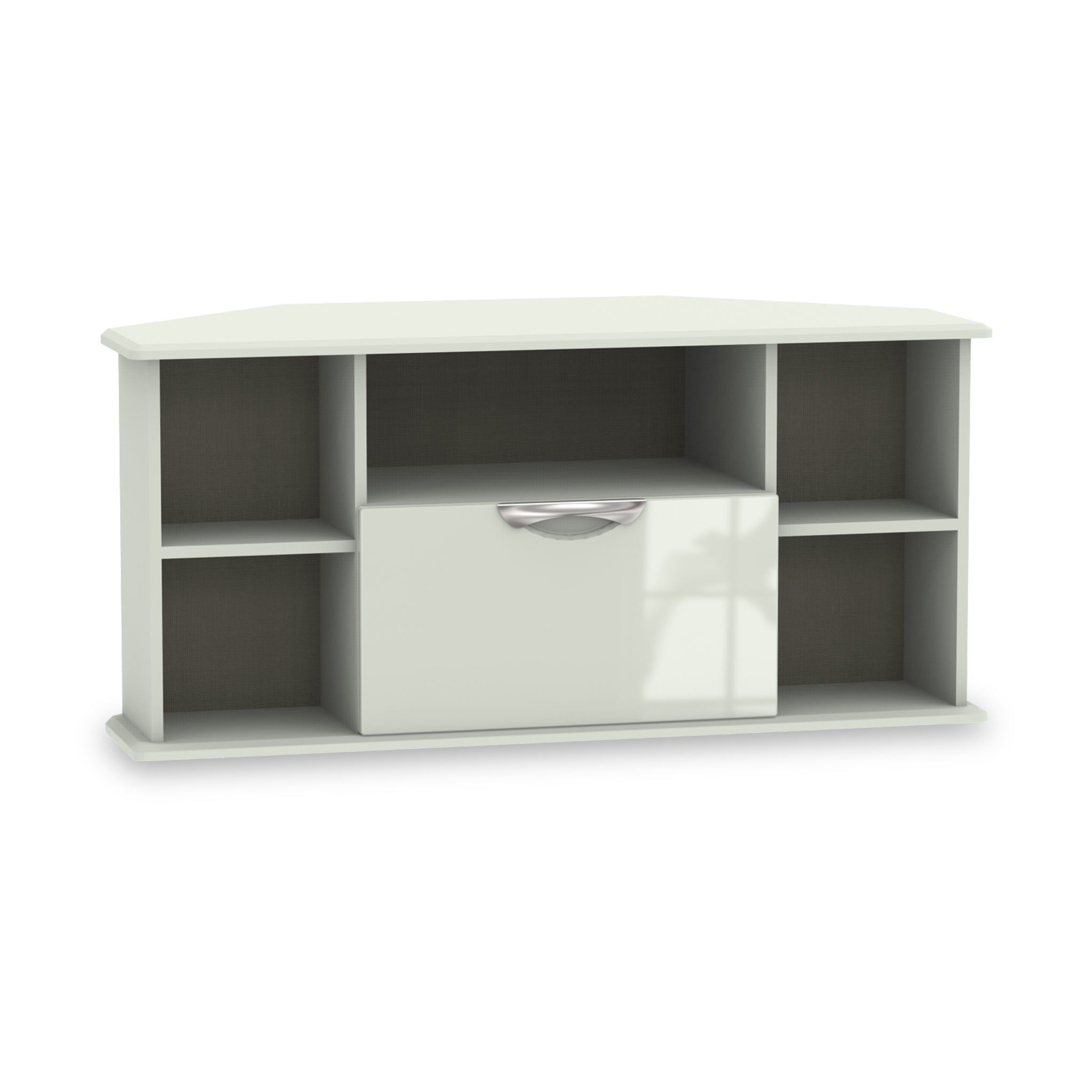 Cream high gloss store corner tv unit