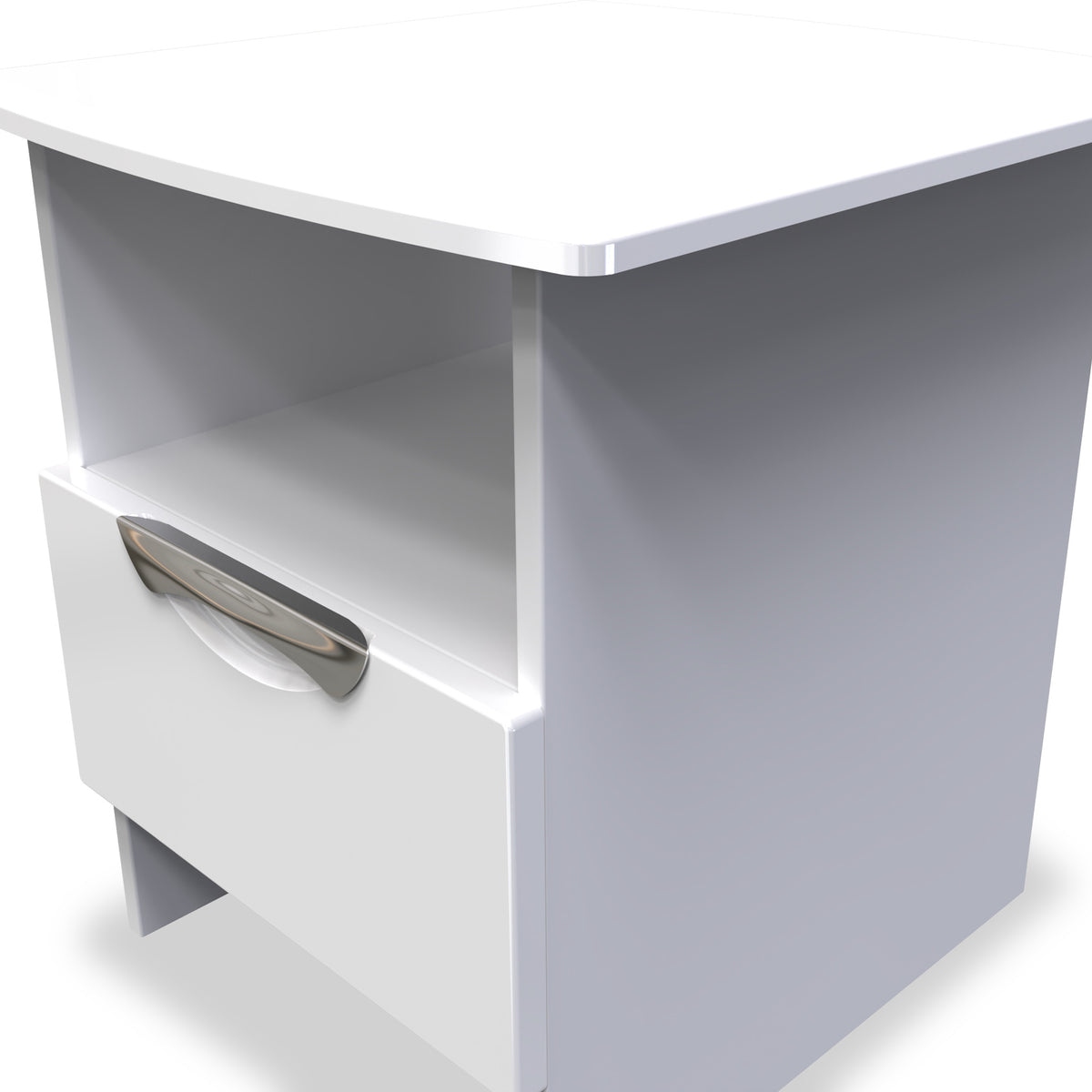 Beckett White Gloss 1 Drawer with Open Shelf Lamp Table by Roseland Furniture