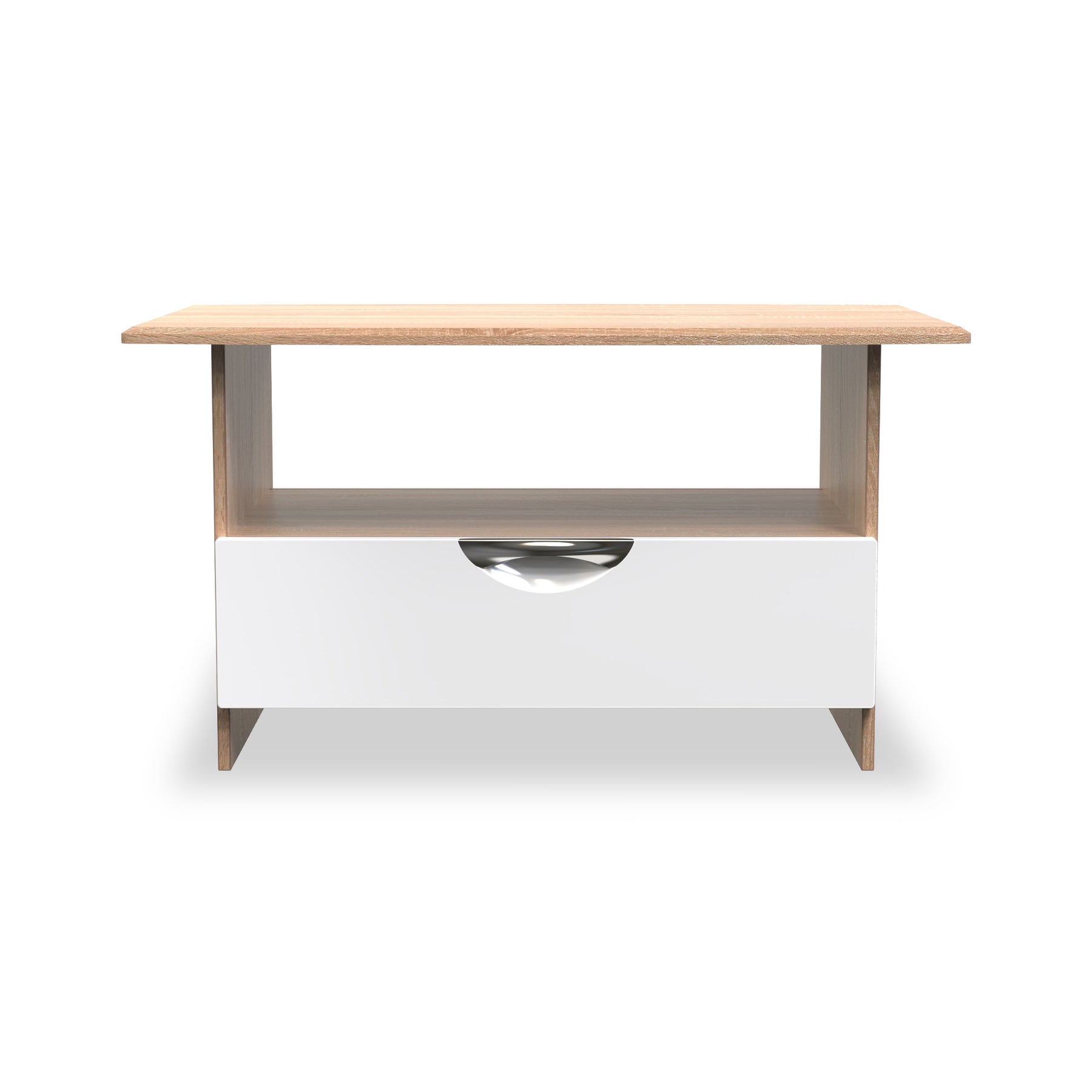 Beckett White Gloss & Light Wood 1 Drawer with Open Shelf Coffee Table by Roseland Furniture