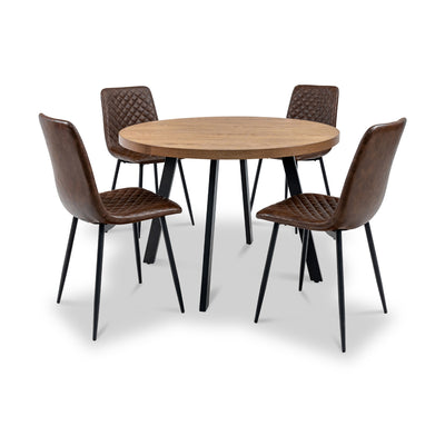 Harding 110cm Round Dining Table with 4 Faux Leather Dining Chairs