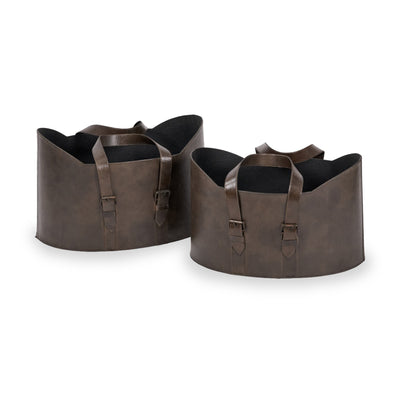 Alessio Peppercorn Leather Handled Storage Set of 2