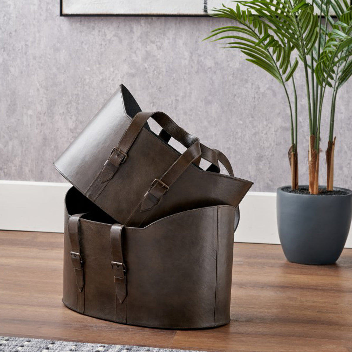Alessio Peppercorn Leather Handled Storage from Roseland Furniture