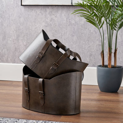 Alessio Peppercorn Leather Handled Storage Set of 2