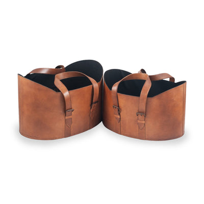 Alessio Vintage Brown Leather Handled Storage Set of 2