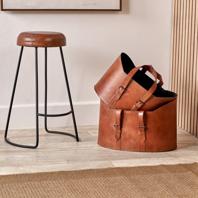 Alessio Vintage Brown Leather Handled Storage Set of 2