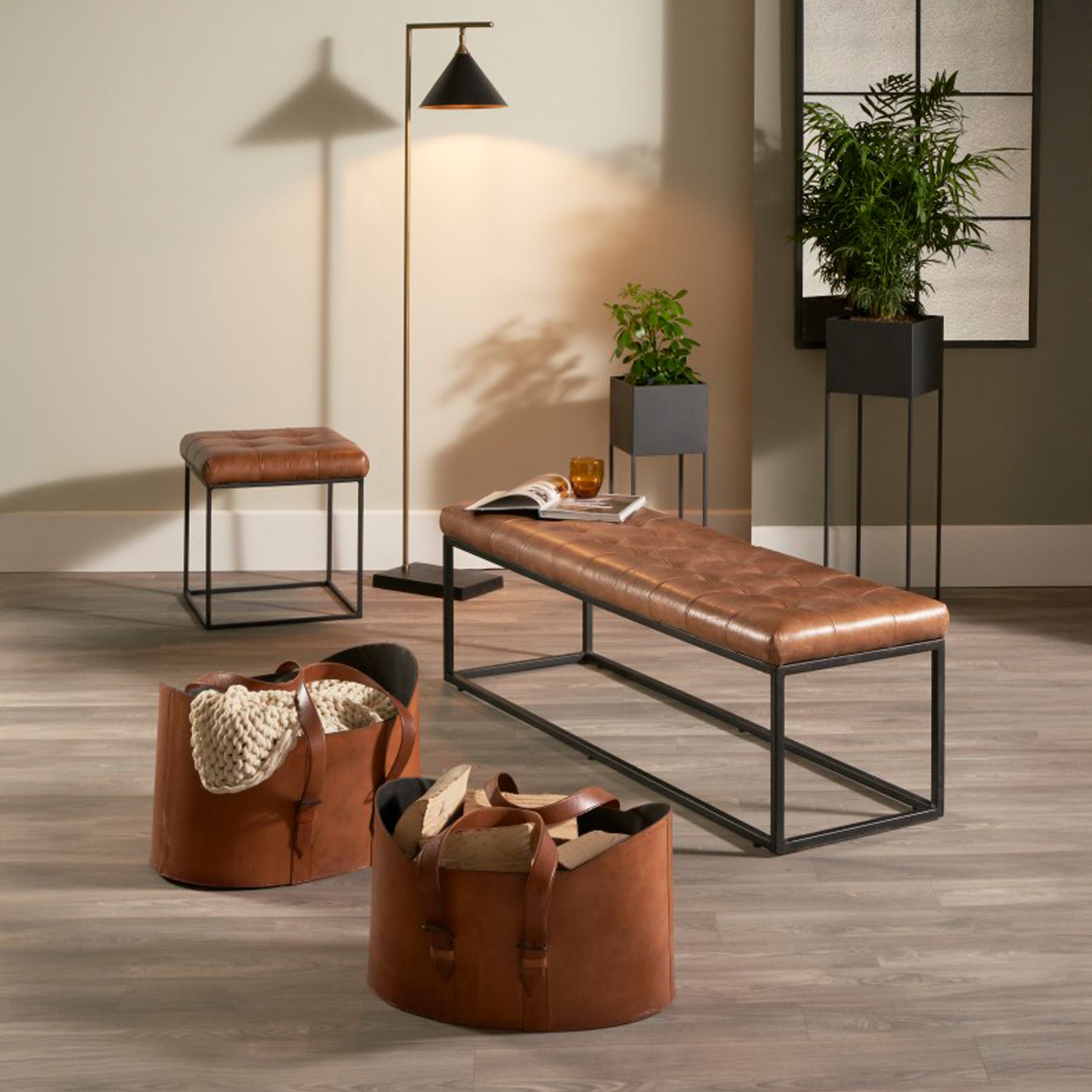 Alessio Brown Leather Handled Storage from Roseland Furniture