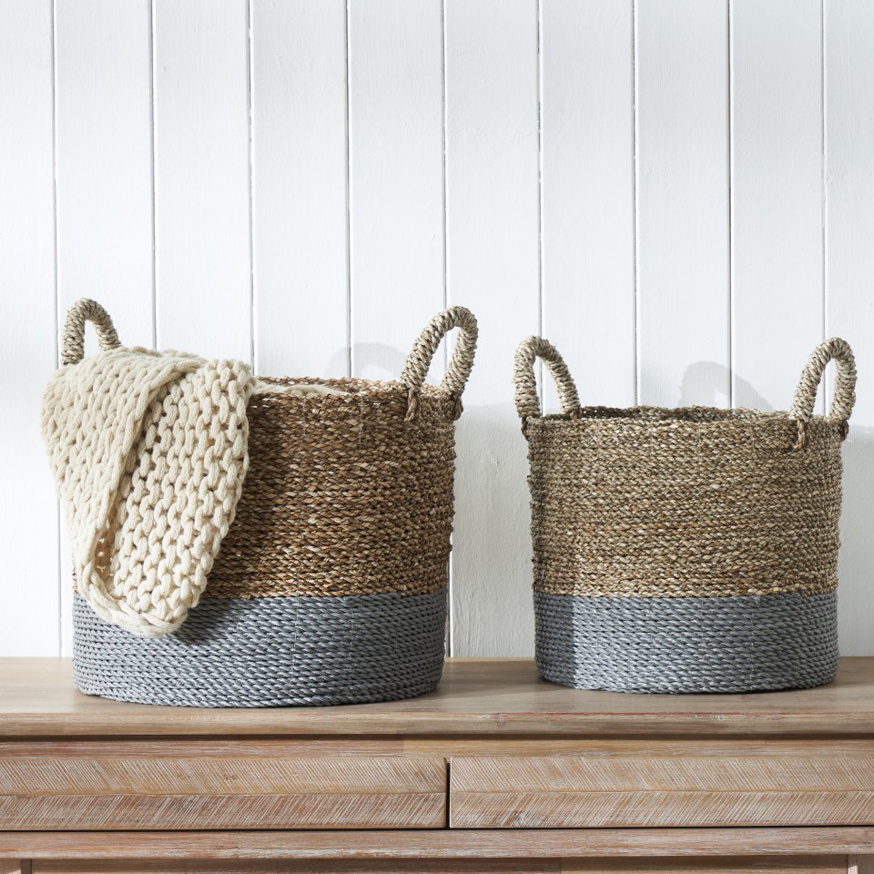 Banana Leaf Two Tone Baskets Grey from Roseland Furniture
