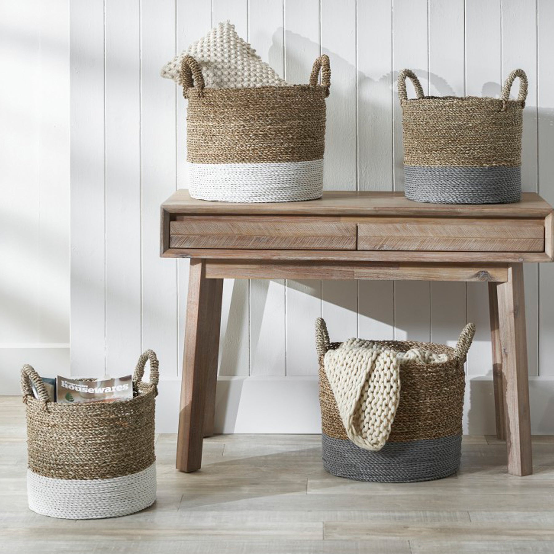 Banana Leaf Two Tone Baskets Grey from Roseland Furniture