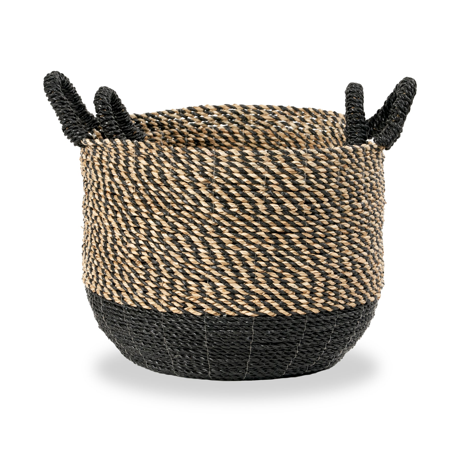 Seagrass Natural and Black Round Handled Baskets from Roseland Furniture