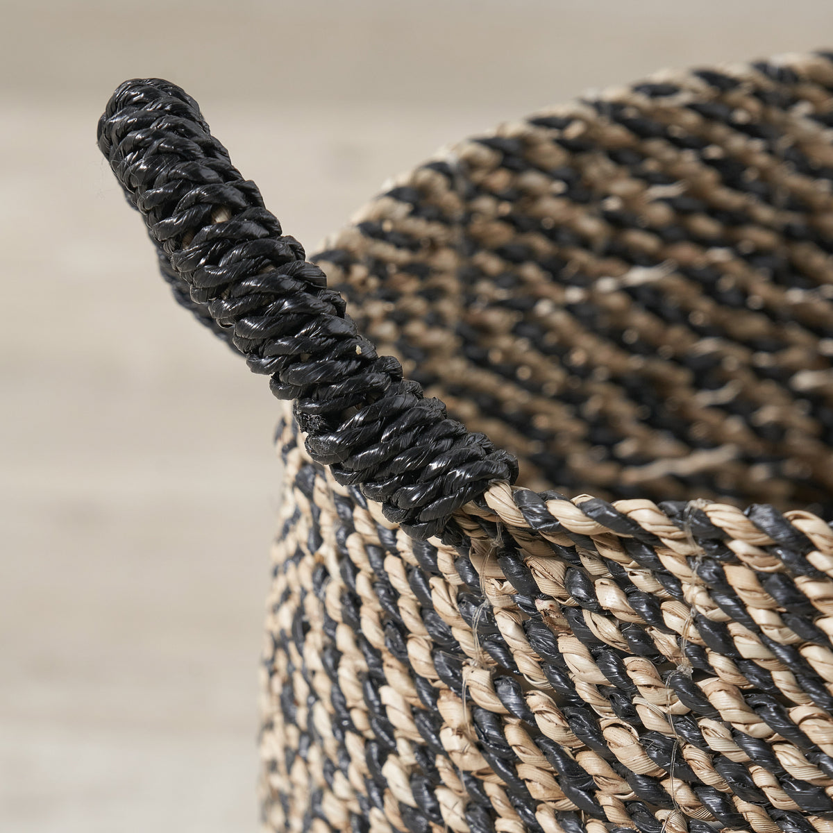 Seagrass Natural and Black Round Handled Baskets from Roseland Furniture