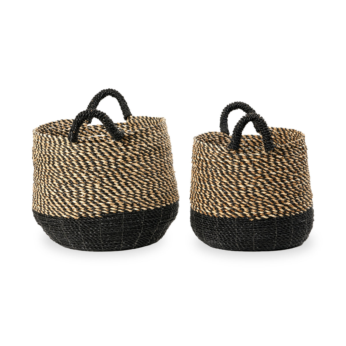 Seagrass Natural and Black Round Handled Baskets from Roseland Furniture