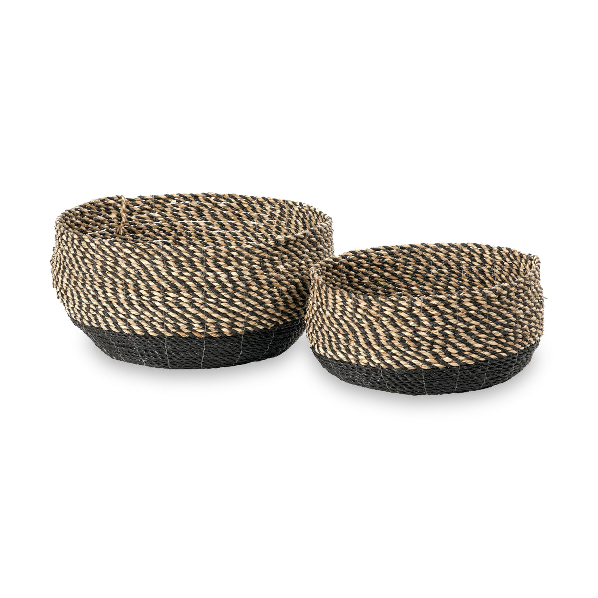 Seagrass Natural and Black Round Baskets from Roseland Furniture