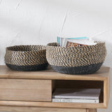 Seagrass Natural and Black Round Baskets from Roseland Furniture