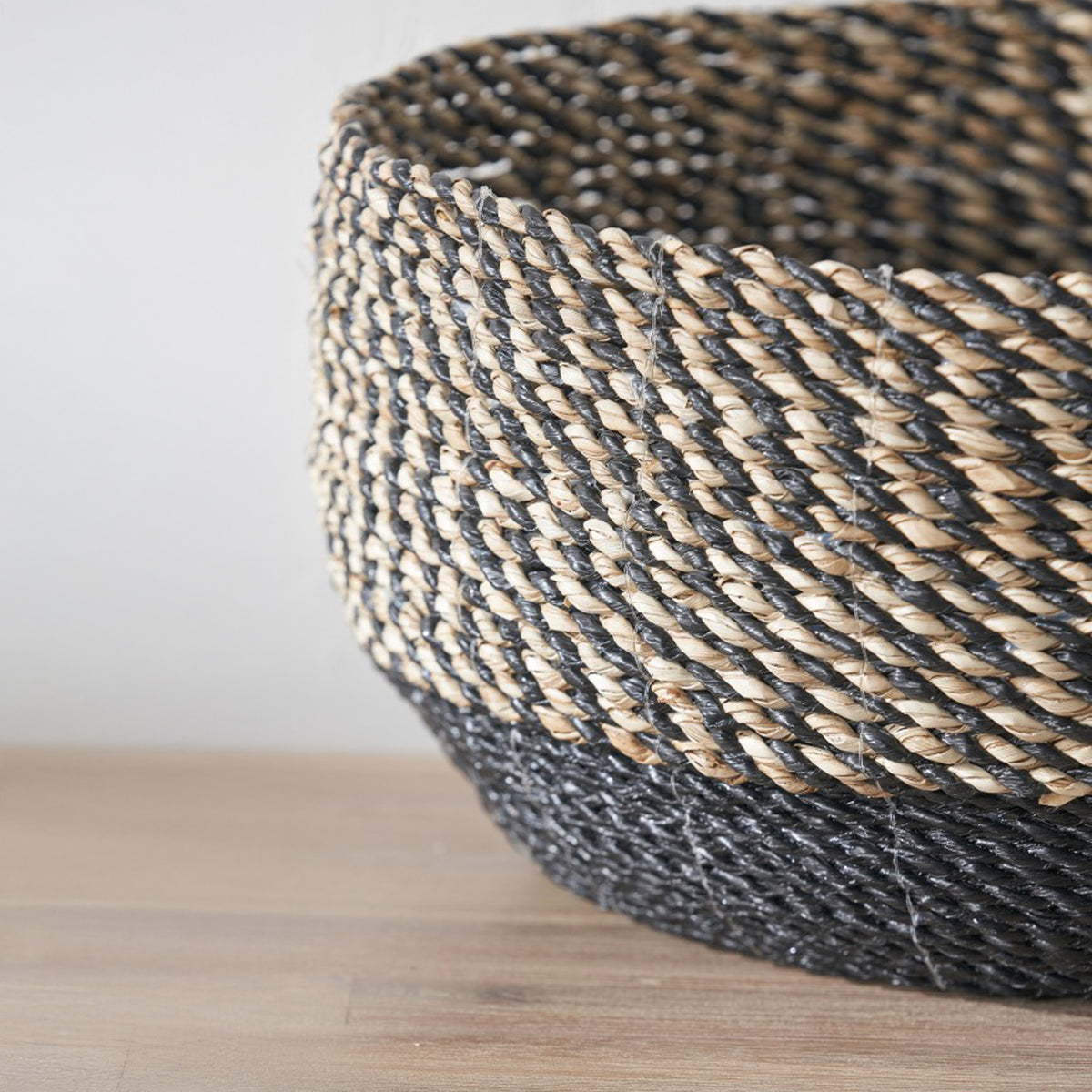 Seagrass Natural and Black Round Baskets from Roseland Furniture