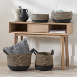 Seagrass Natural and Black Round Baskets from Roseland Furniture