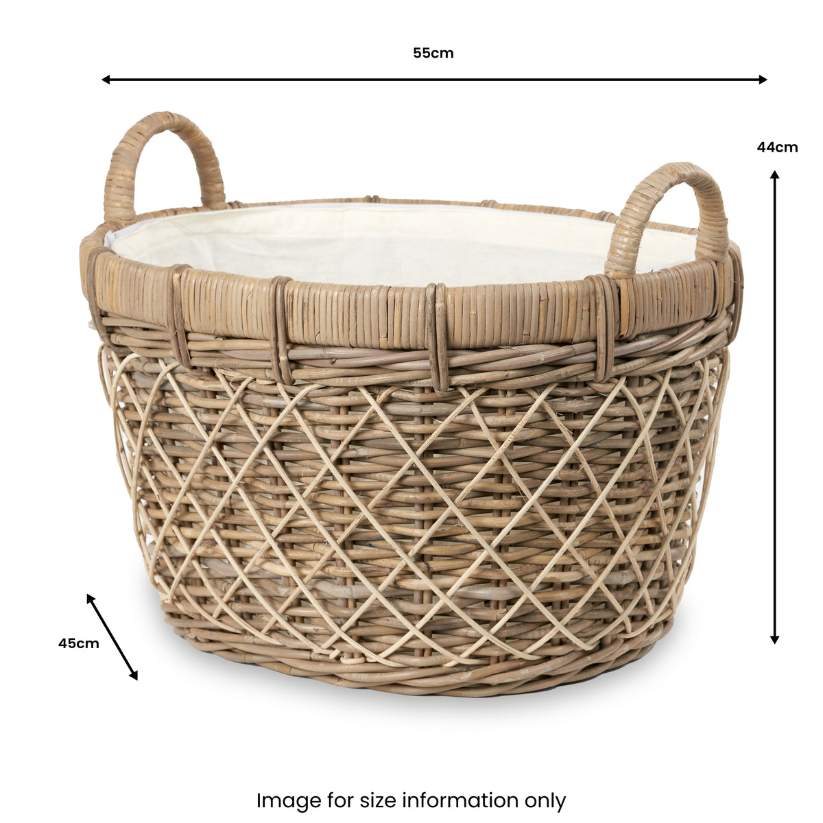 Rattan Oval Handled Laundry Basket dimensions