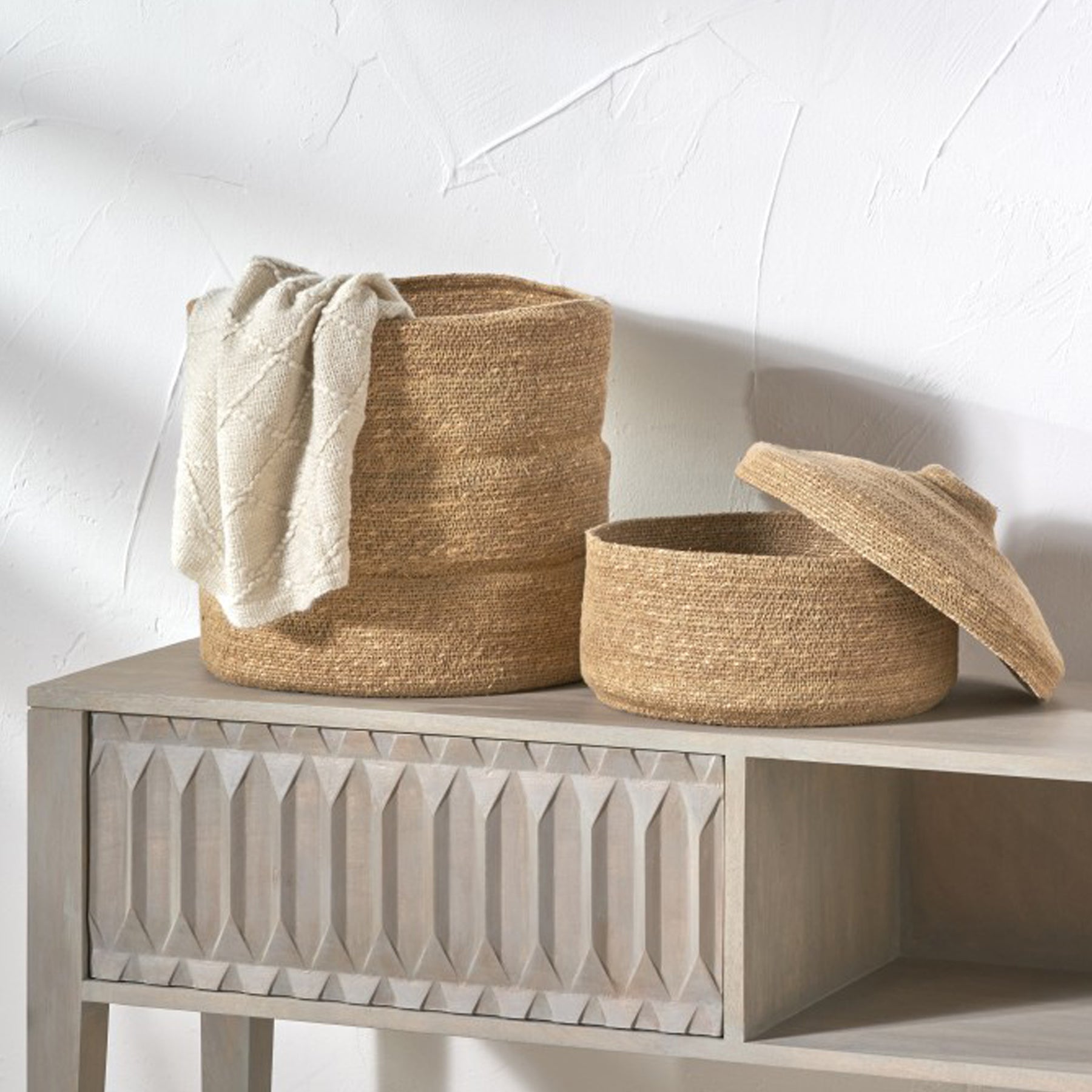Seagrass Natural Ribbed Basket from Roseland Furniture