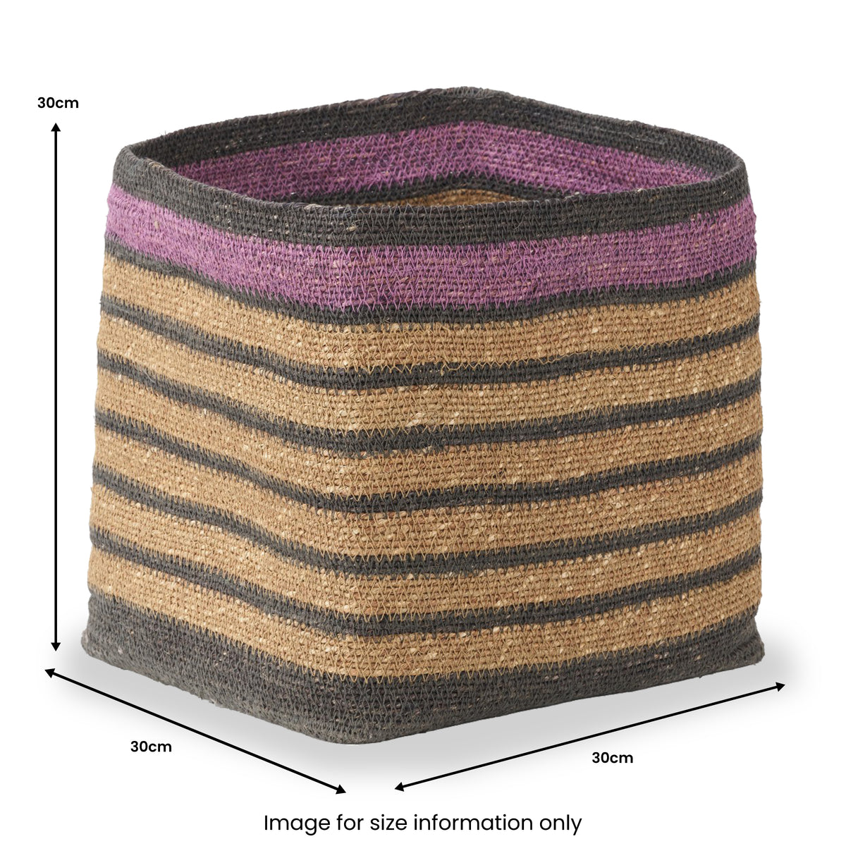 Seagrass Stripe Square Basket Lilac from Roseland Furniture