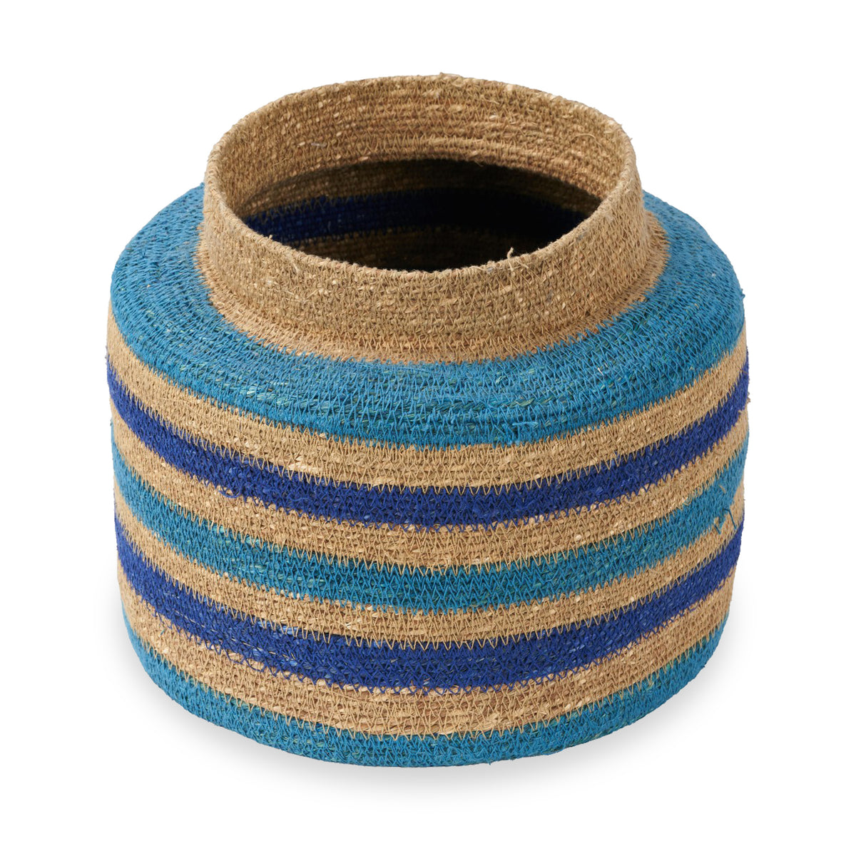 Seagrass Stripe Round Basket Turquoise from Roseland Furniture