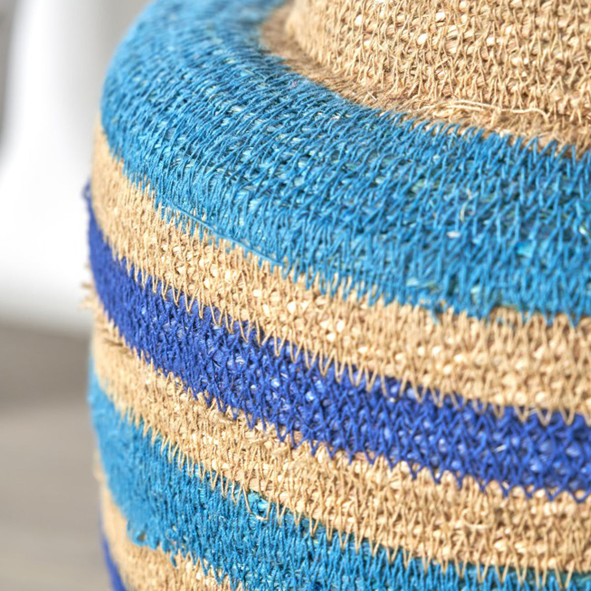 Seagrass Stripe Round Basket Turquoise from Roseland Furniture