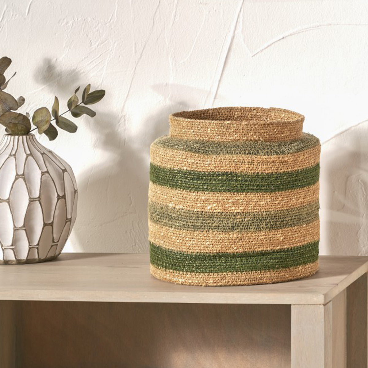Seagrass Stripe Round Basket Green from Roseland Furniture