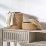 Seagrass Natural Lidded Round Basket from Roseland Furniture