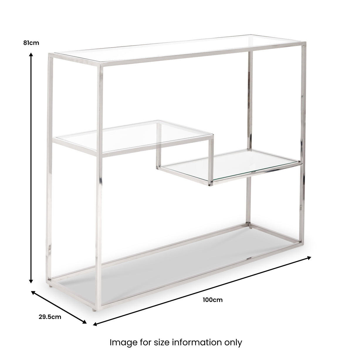 Aleandra Clear Glass and Silver Metal Console Table dimensions