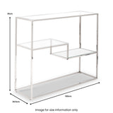 Aleandra Clear Glass and Silver Metal Console Table dimensions