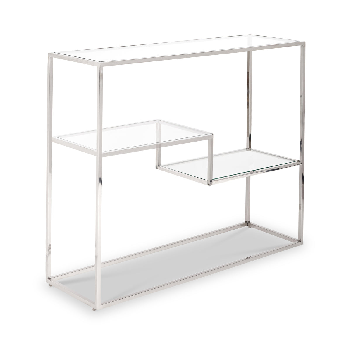 Aleandra Clear Glass and Silver Metal Console Table from Roseland Furniture