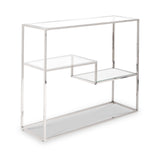 Aleandra Clear Glass and Silver Metal Console Table from Roseland Furniture
