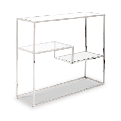 Aleandra Clear Glass and Silver Metal Console Table